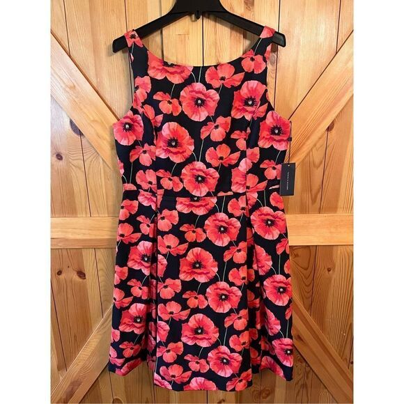 Tommy Hilfiger Black/Red Floral Print Dress Size 14 nwt (1839) - Picture 1 of 7